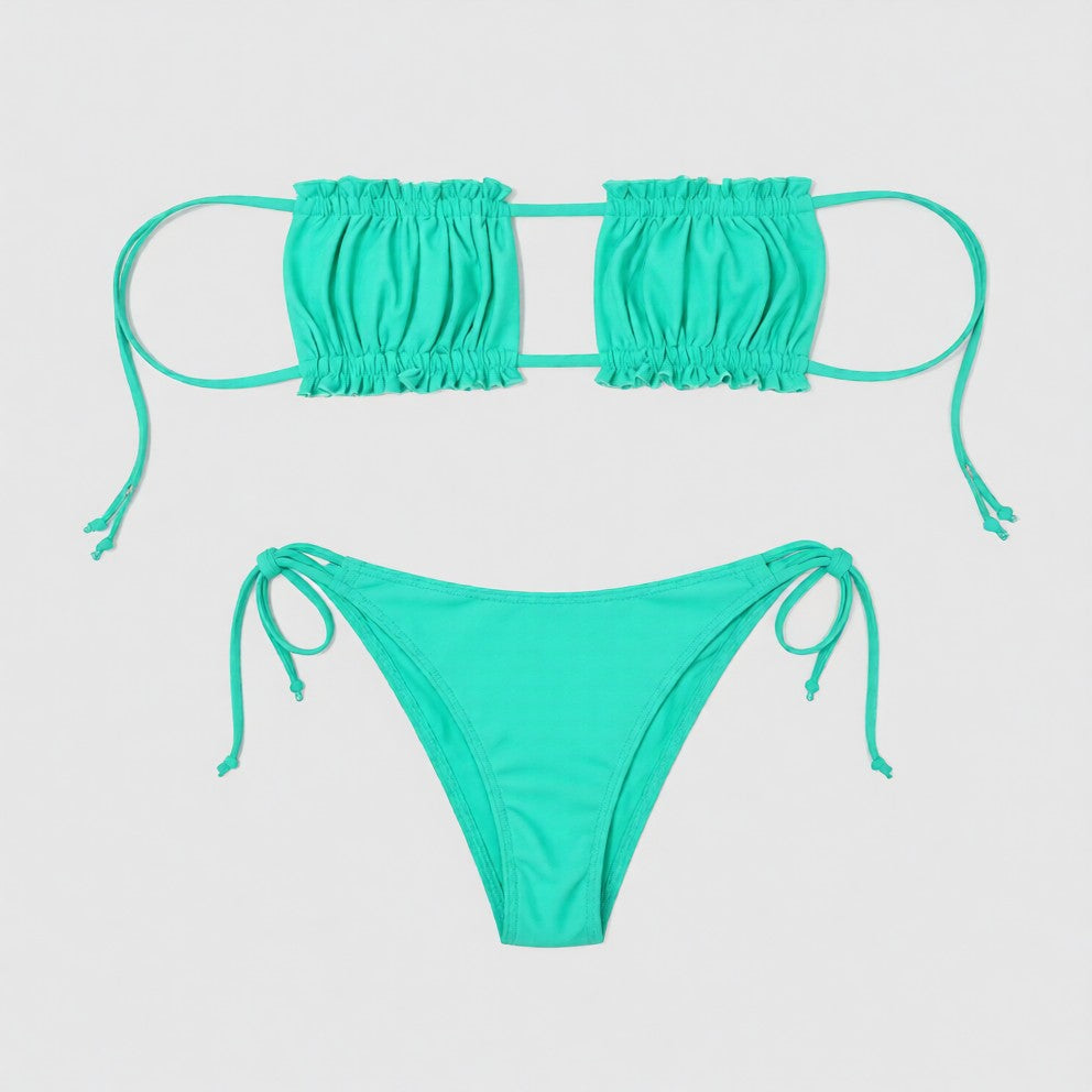 Frill Trim Ruched Bikini Set