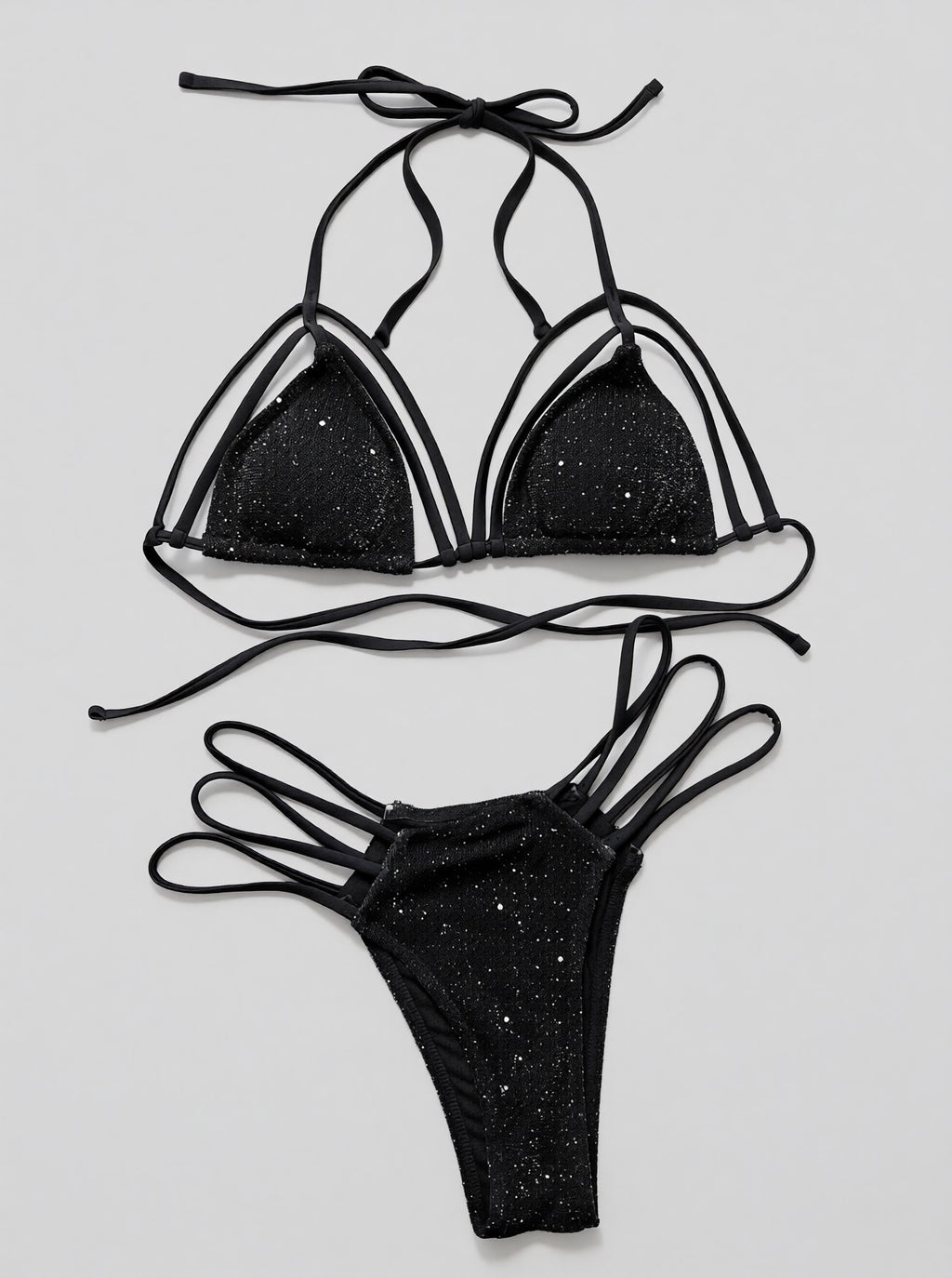 Glitter Halter Neck Strappy Two-Piece Bikini Set