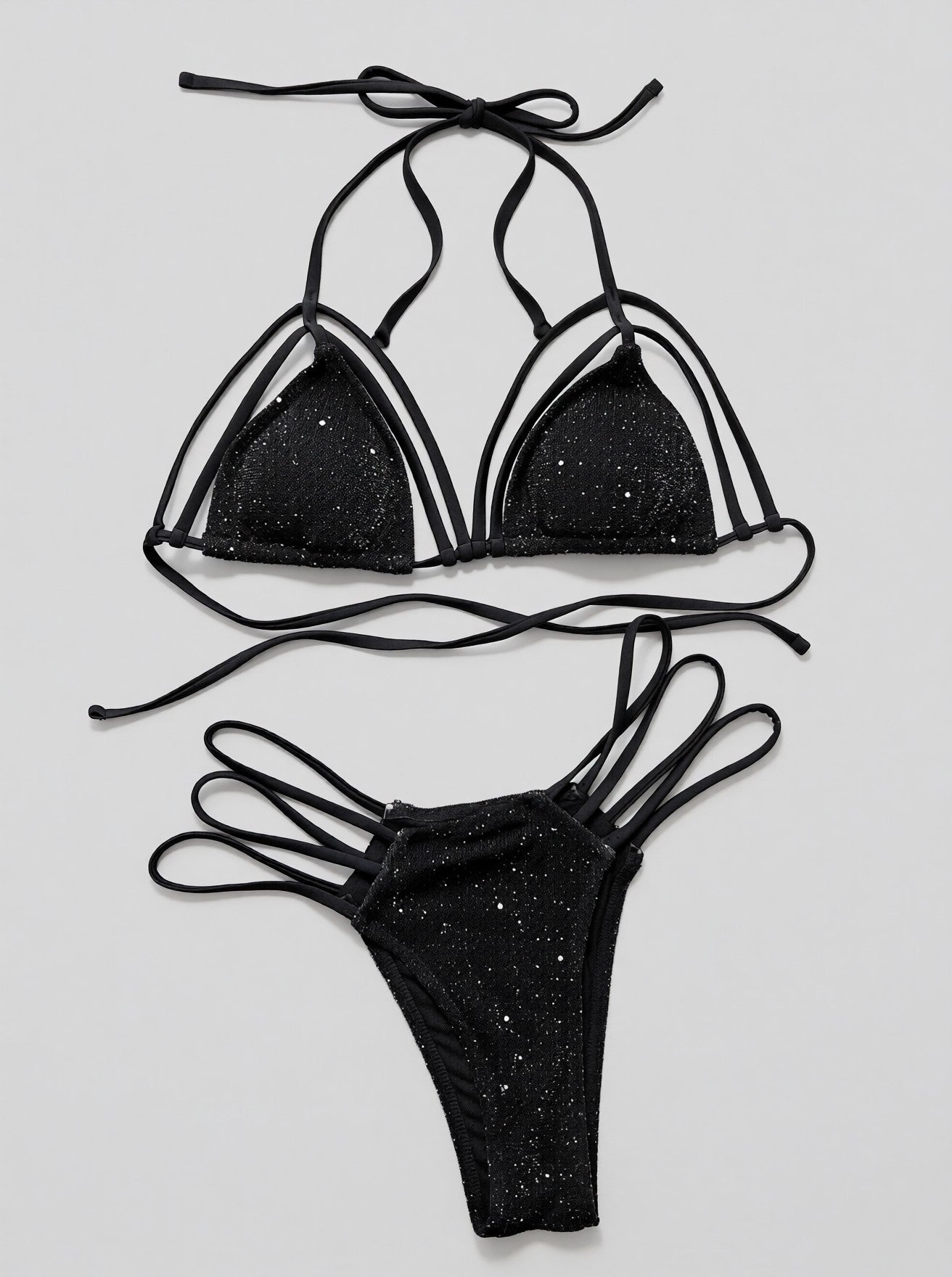 Glitter Halter Neck Strappy Two-Piece Bikini Set