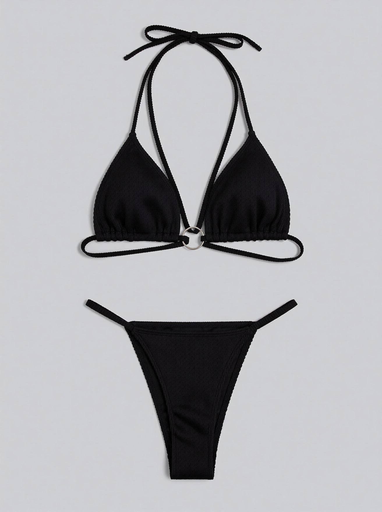 Halter Neck Crisscross Ribbed Bikini Set