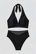Sheer Mesh Edged Halter V Neck Push Up Bikini Set