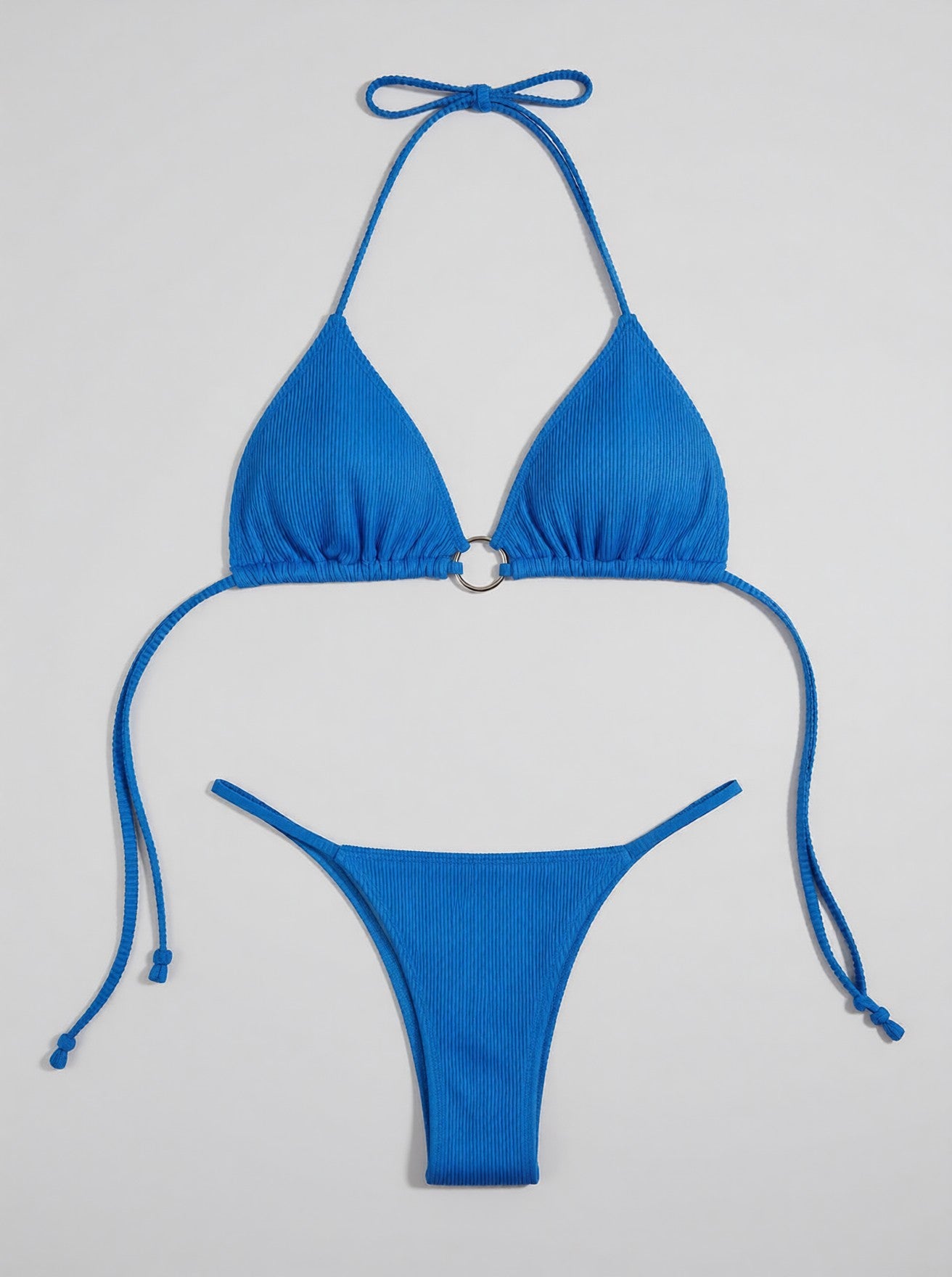 Halter Neck Crisscross Ribbed Bikini Set