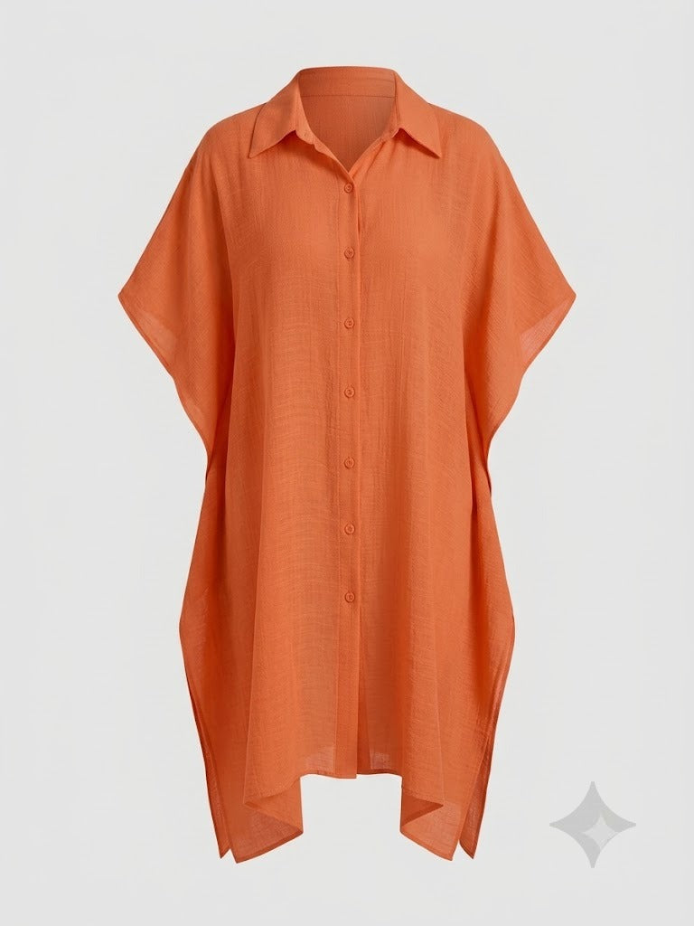 Relaxed Fit Button Up Cover-Up Dress