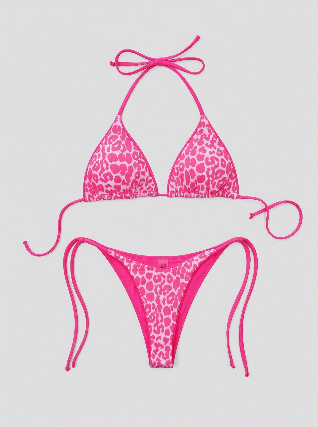 Leopard Print Halter Neck Tie Side String-Bikini Set