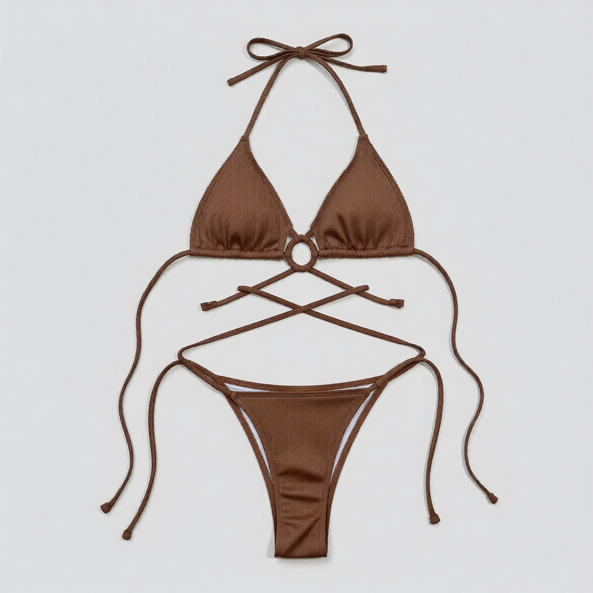 Halter Neck Crisscross Ribbed Bikini Set