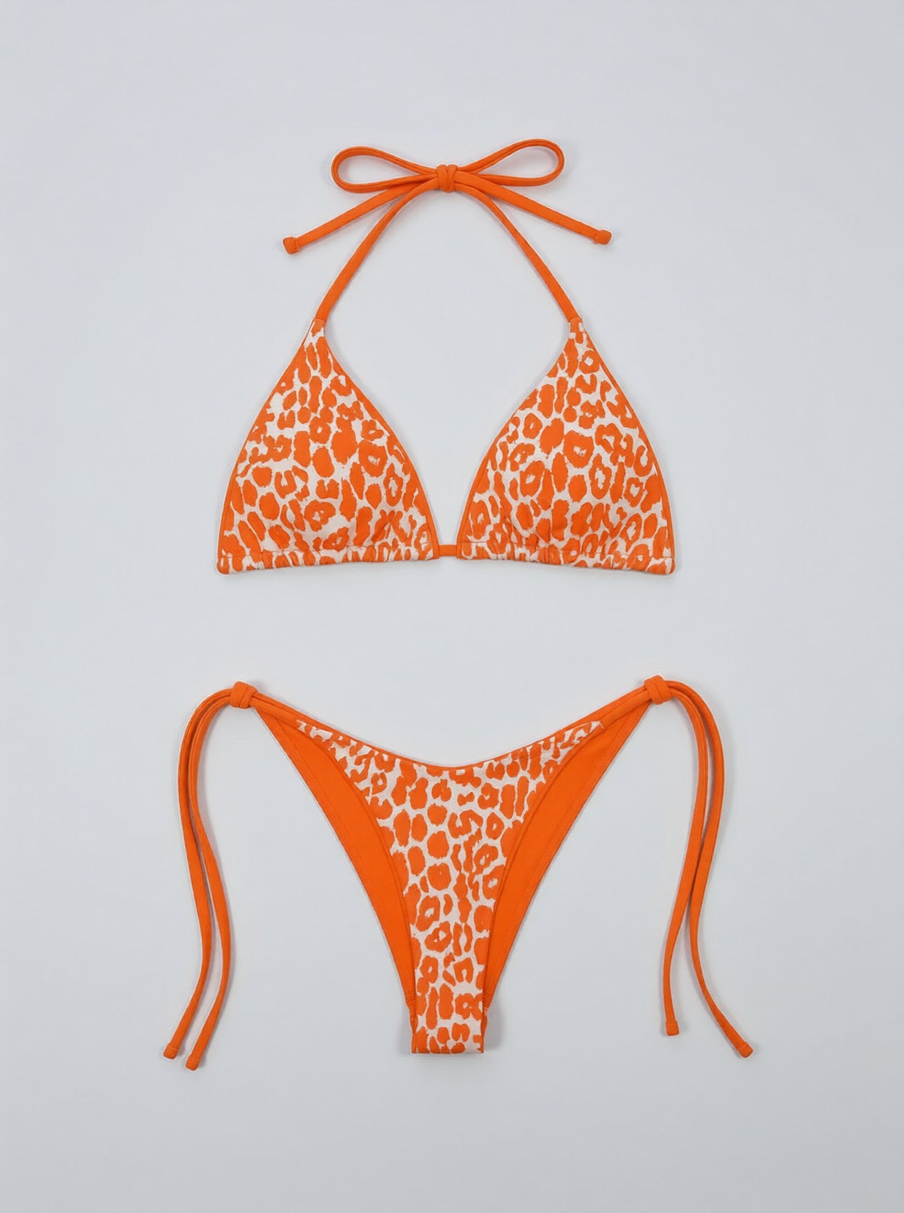 Leopard Print Halter Neck Tie Side String-Bikini Set