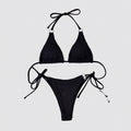 Textured Halter Neck Tie Side Bikini Set