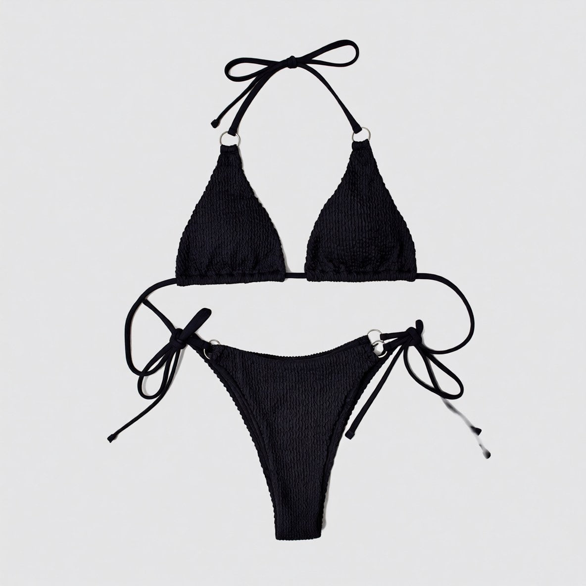 Textured Halter Neck Tie Side Bikini Set