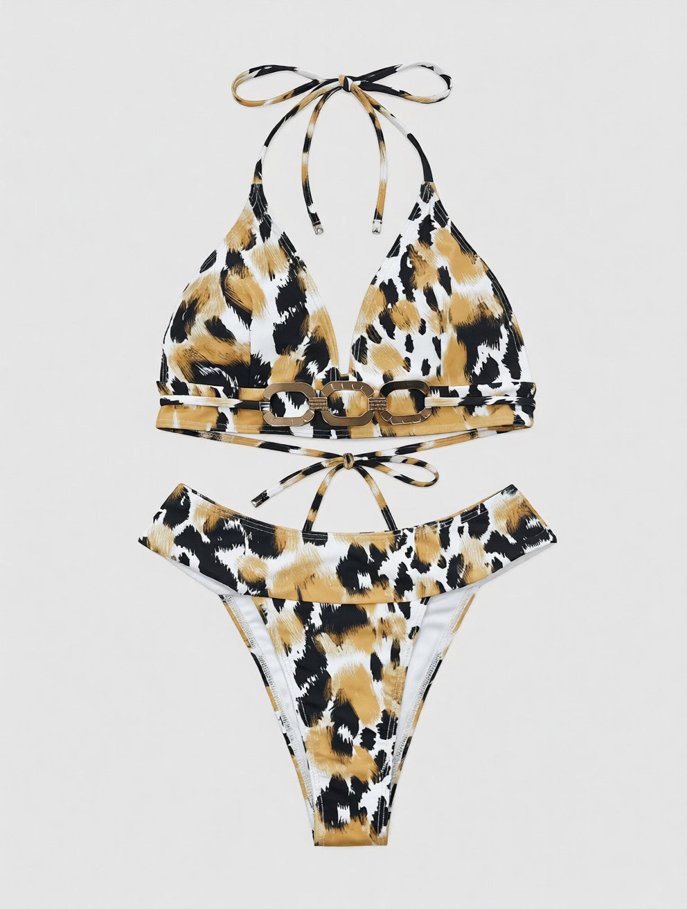 Animal Print Halter Neck Bikini Set