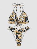 Animal Print Halter Neck Bikini Set
