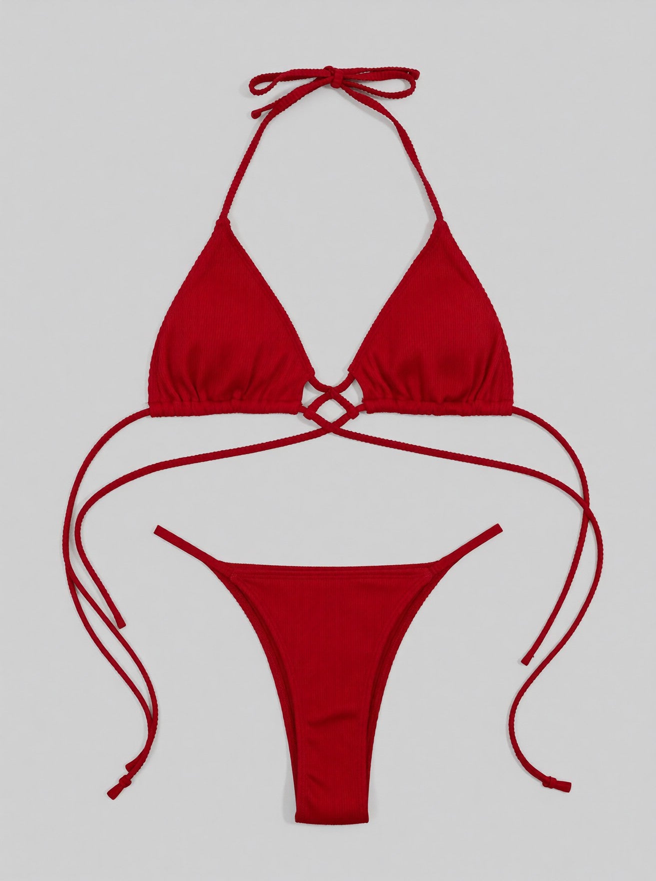 Halter Neck Crisscross Ribbed Bikini Set