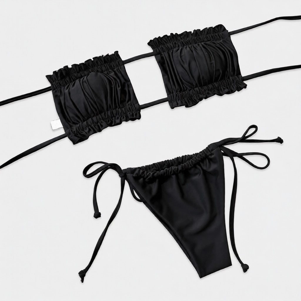 Frill Trim Ruched Bikini Set