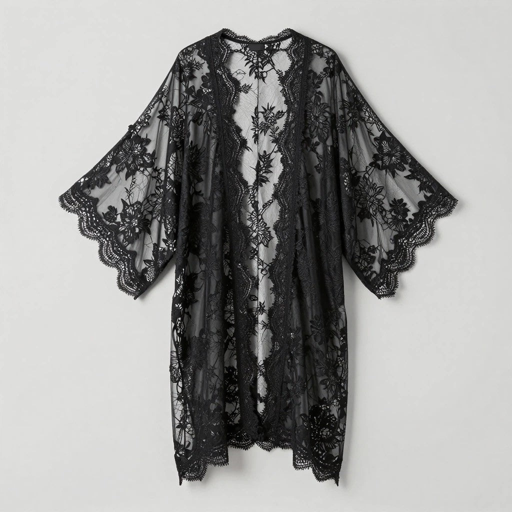 Floral Lace Sheer Kimono Cover-Up
