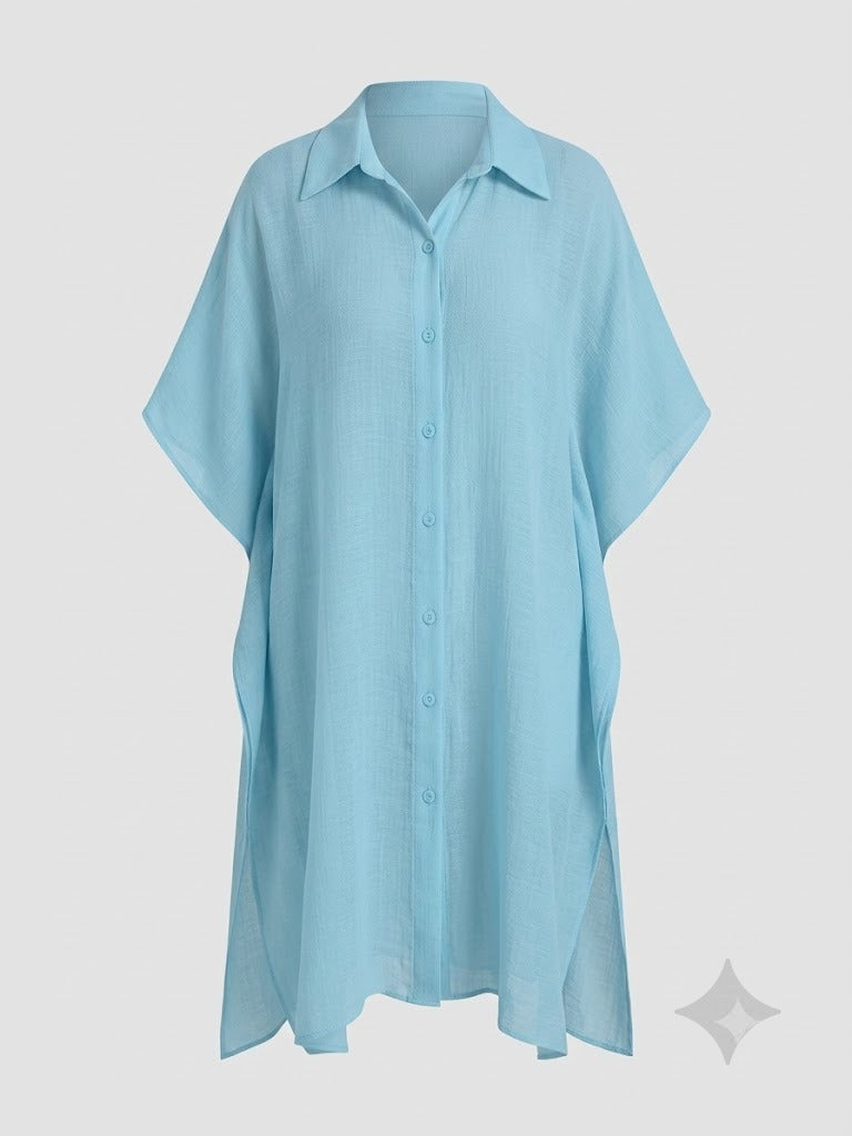 Relaxed Fit Button Up Cover-Up Dress