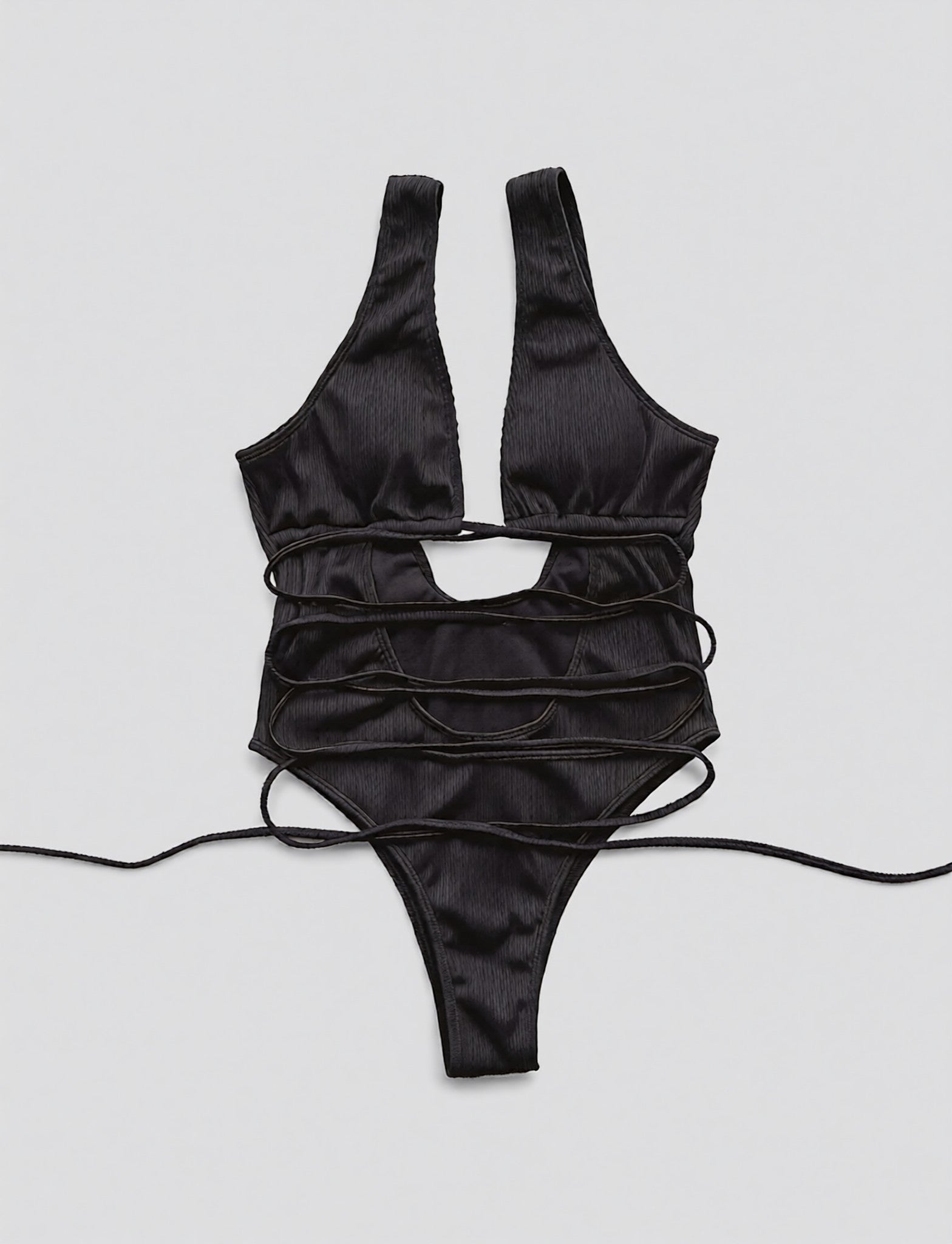 Ribbed Lace Up One-Piece Swimsuit