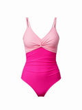 Twisted Front V-Neck One-Piece Swimsuit