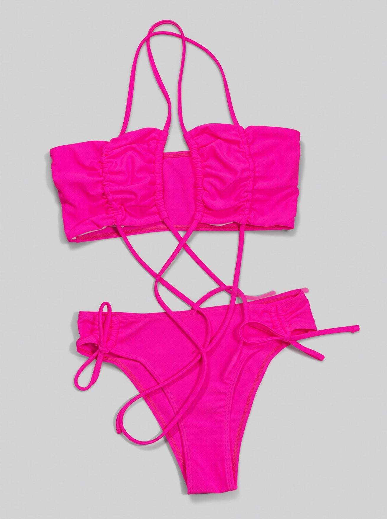 Halter Neck Drawstring Detail Bikini Set