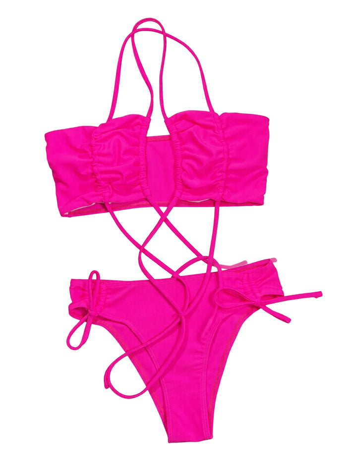 Halter Neck Drawstring Detail Bikini Set