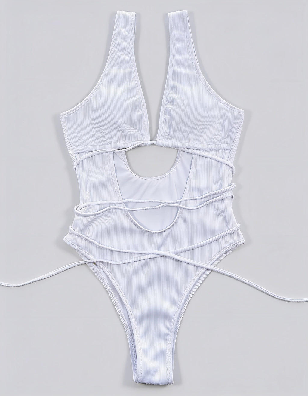 Ribbed Lace Up One-Piece Swimsuit