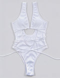 Ribbed Lace Up One-Piece Swimsuit