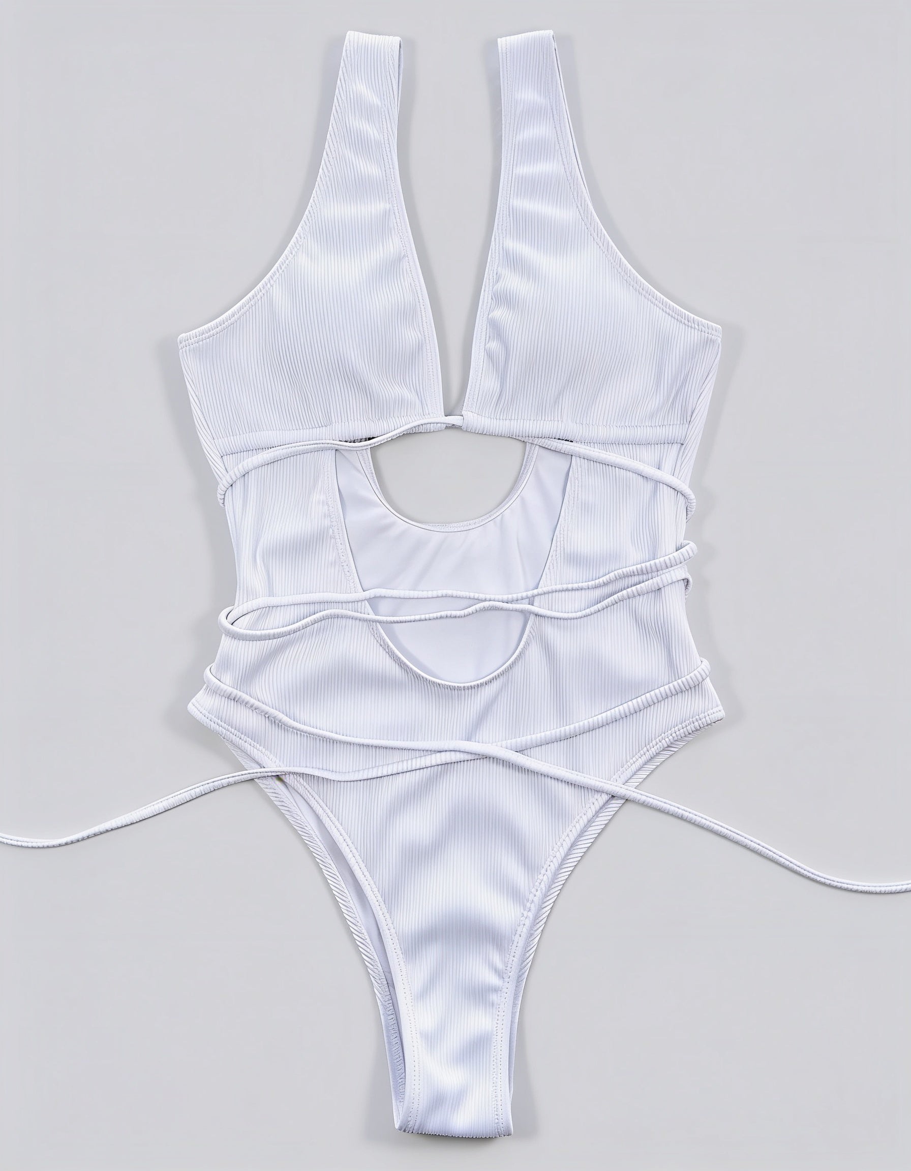 Ribbed Lace Up One-Piece Swimsuit