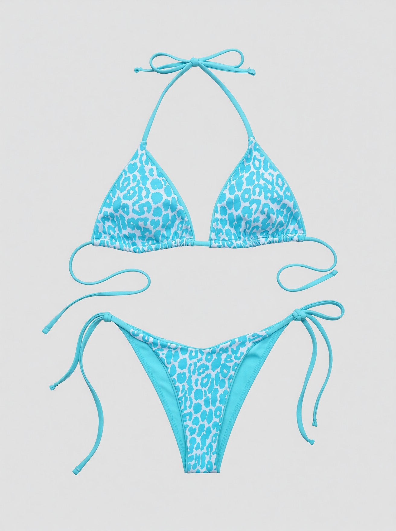 Leopard Print Halter Neck Tie Side String-Bikini Set