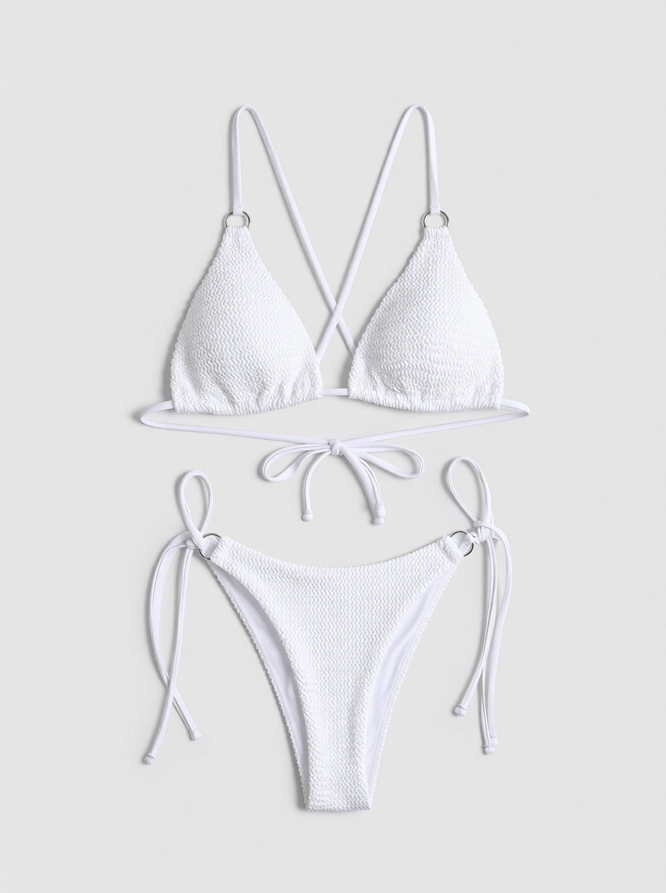 Textured Halter Neck Tie Side Bikini Set
