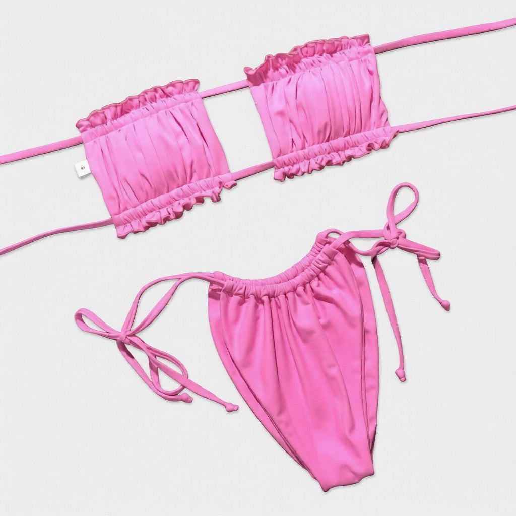 Frill Trim Ruched Bikini Set