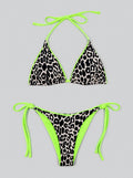 Leopard Print Halter Neck Tie Side String-Bikini Set