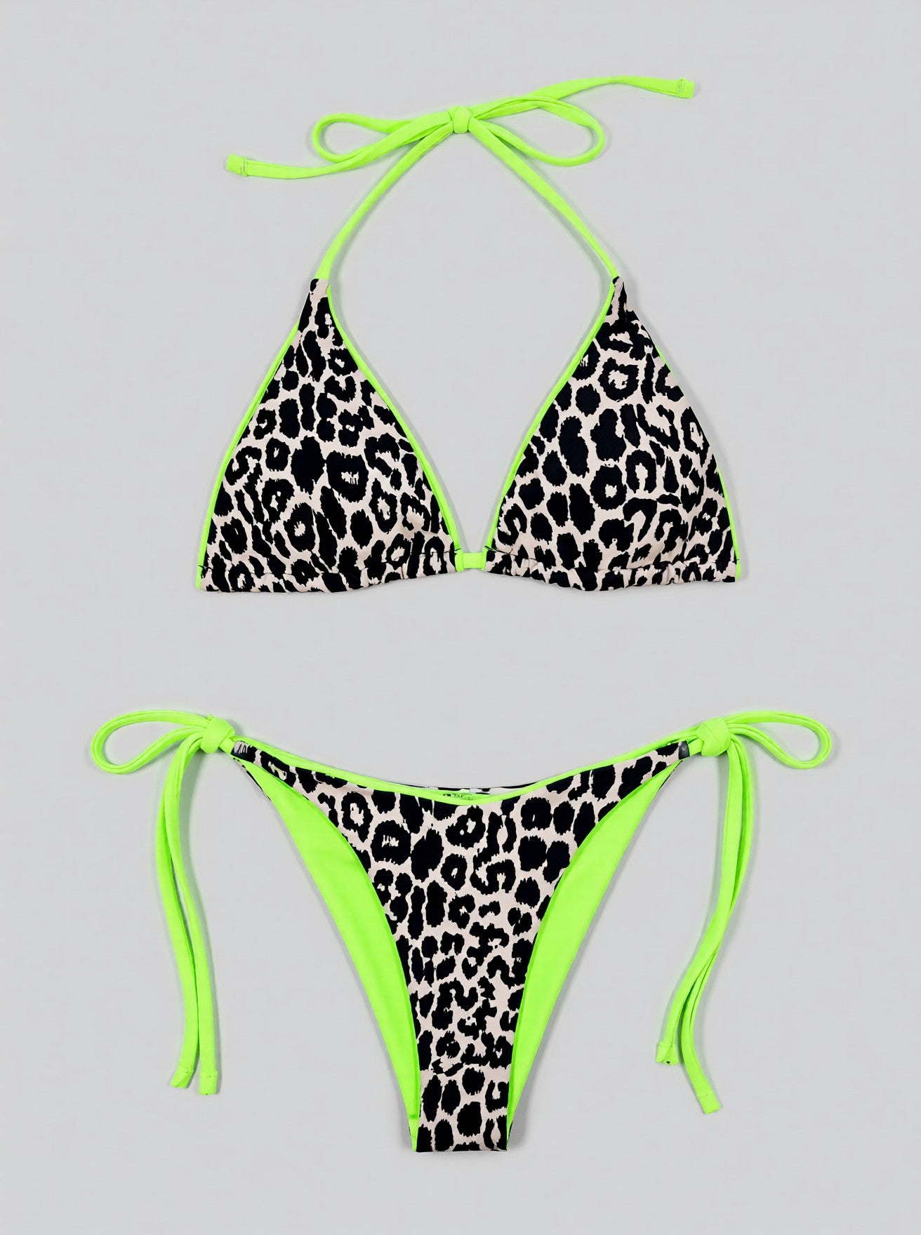 Leopard Print Halter Neck Tie Side String-Bikini Set