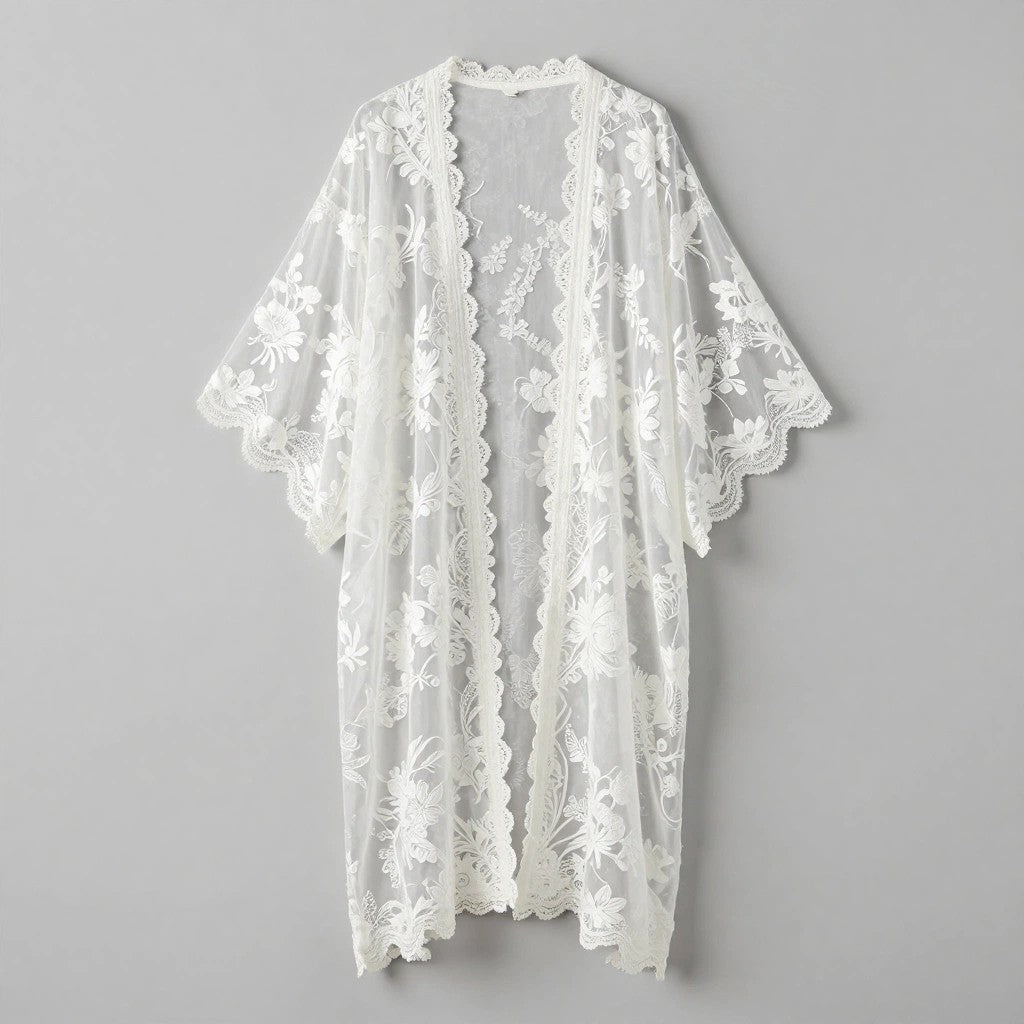 Floral Lace Sheer Kimono Cover-Up