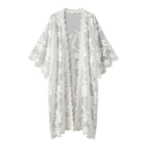 Floral Lace Sheer Kimono Cover-Up