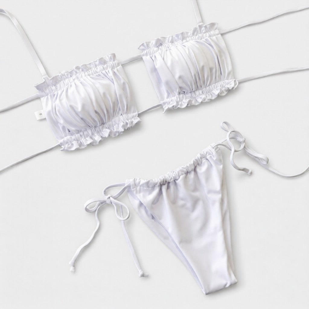Frill Trim Ruched Bikini Set