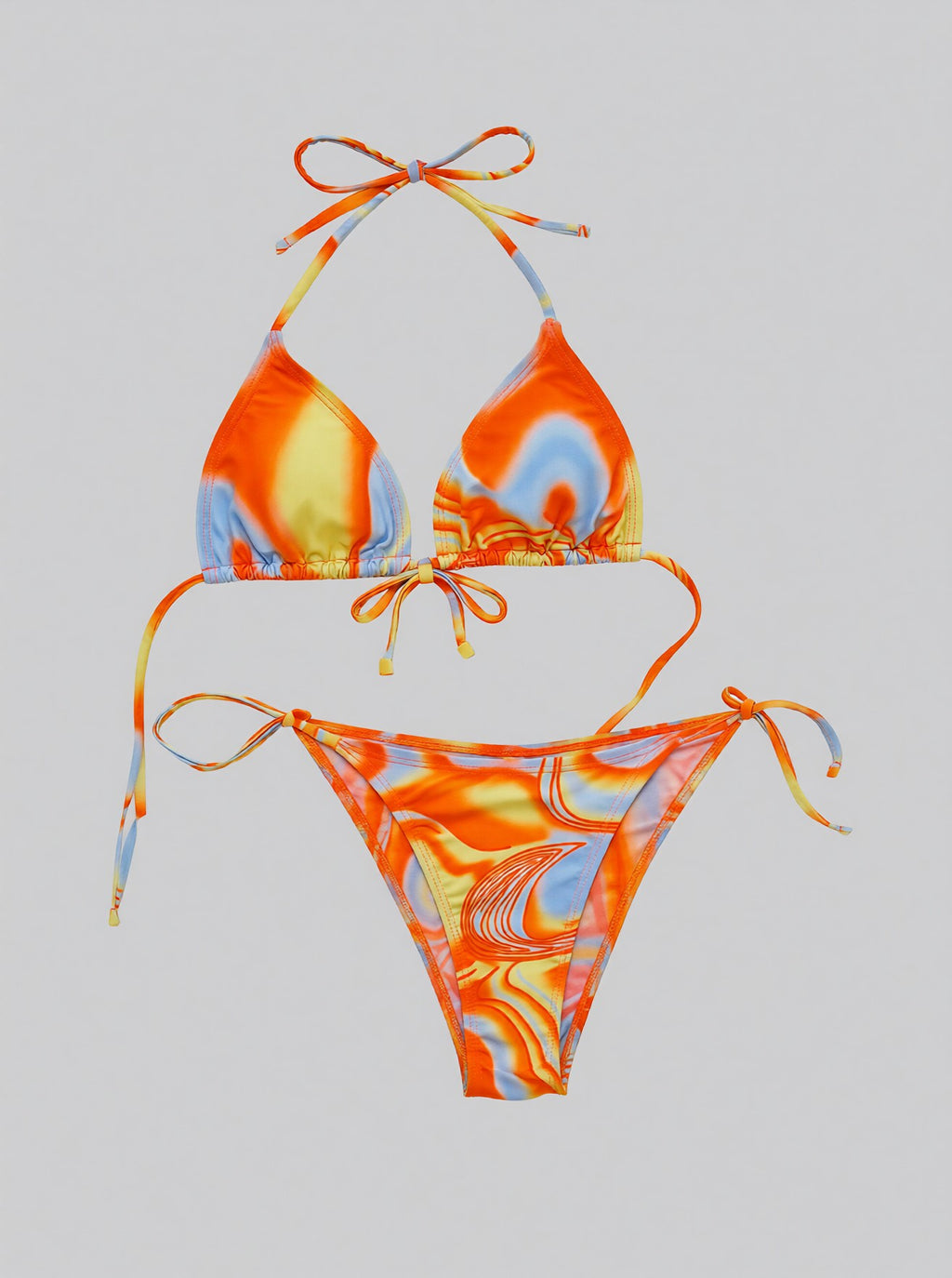 Multicolored Drawstring Ruched Three-Piece Swim Set