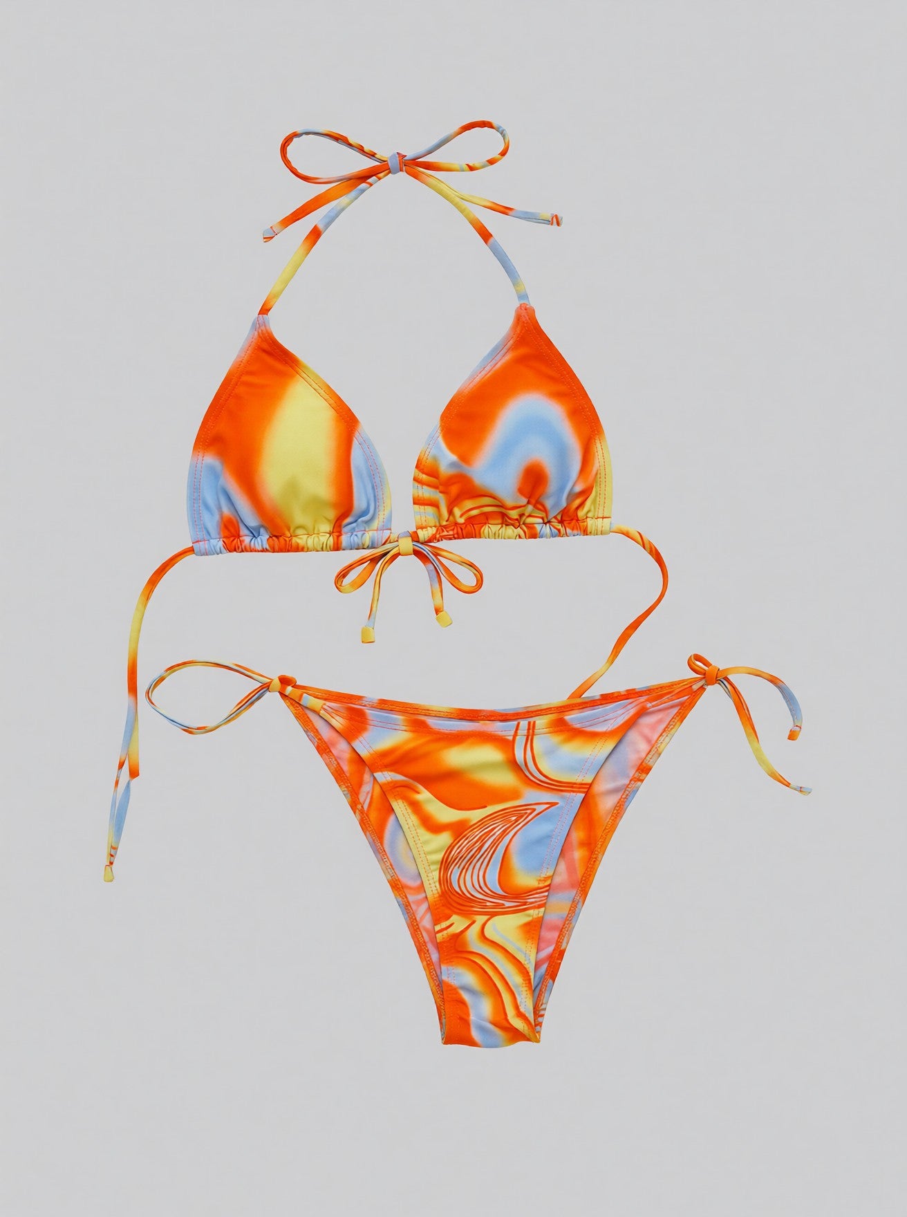 Multicolored Drawstring Ruched Three-Piece Swim Set