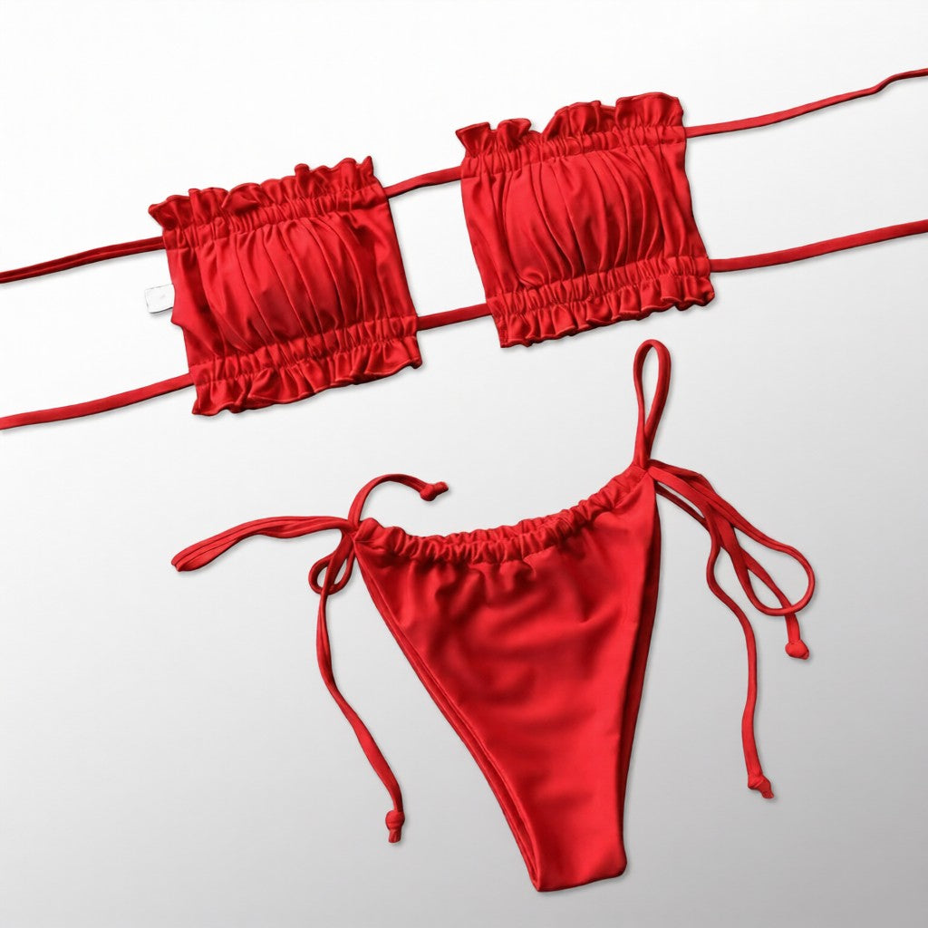 Frill Trim Ruched Bikini Set