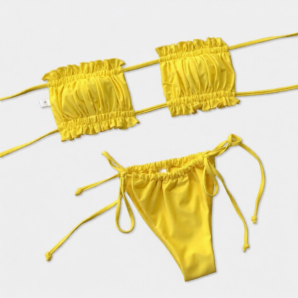 Frill Trim Ruched Bikini Set